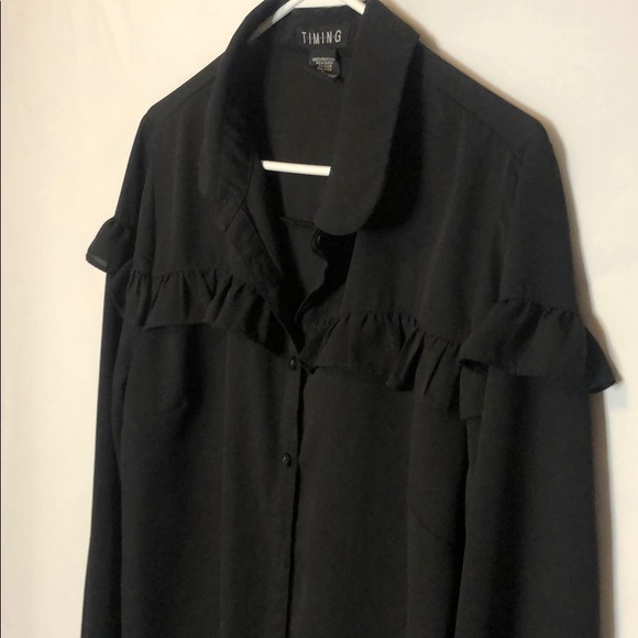 Black button down long sleeve top - Picture 3 of 5